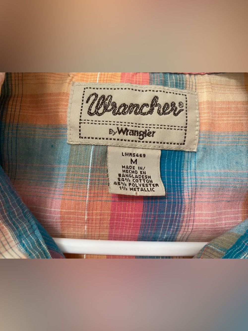 Vintage Wrangler pearl snap button shirt womens size medium plaid metallic tank - Picture 3 of 7